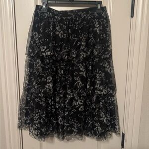 Black Floral Tiered Midi Skirt